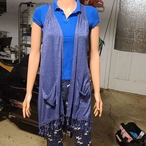 Eyeshadow open vest crochet trim w/tassels